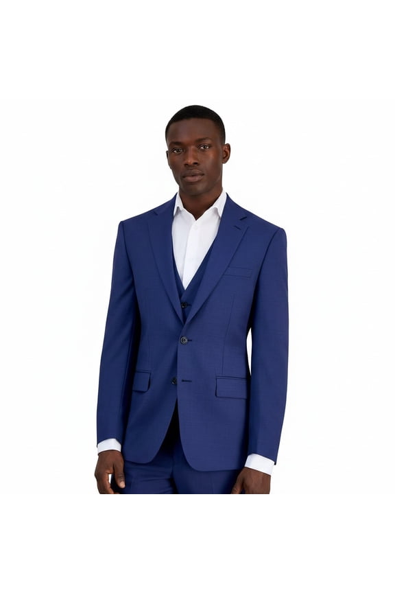 Mens Slim Fit Suit Jacket Blazer 42 L Navy Blue Solid Stretch Wool