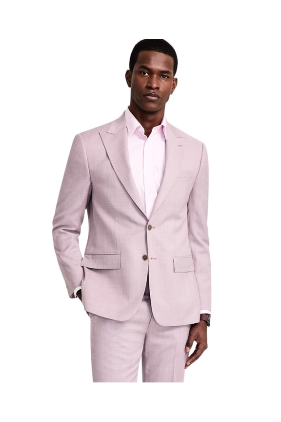 Mens Slim fit Suit Jacket Blazer 42 L Pink Solid Stretch Wool