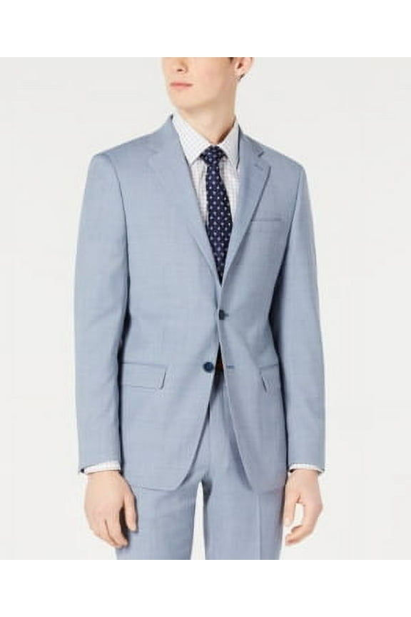 Mens Slim fit Wool Suit Jacket Blazer 42 R Light Blue Solid Stretch