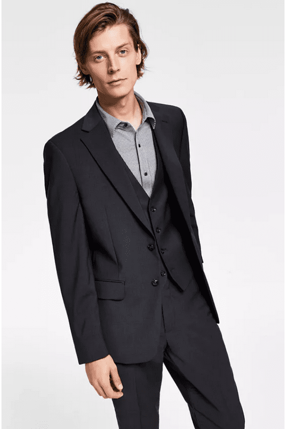 Mens Slim fit Suit Jacket Blazer 42 XL Black Solid Stretch Wool