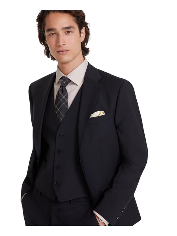 Mens Slim fit Suit Jacket Blazer 44 R Black Solid Stretch Wool