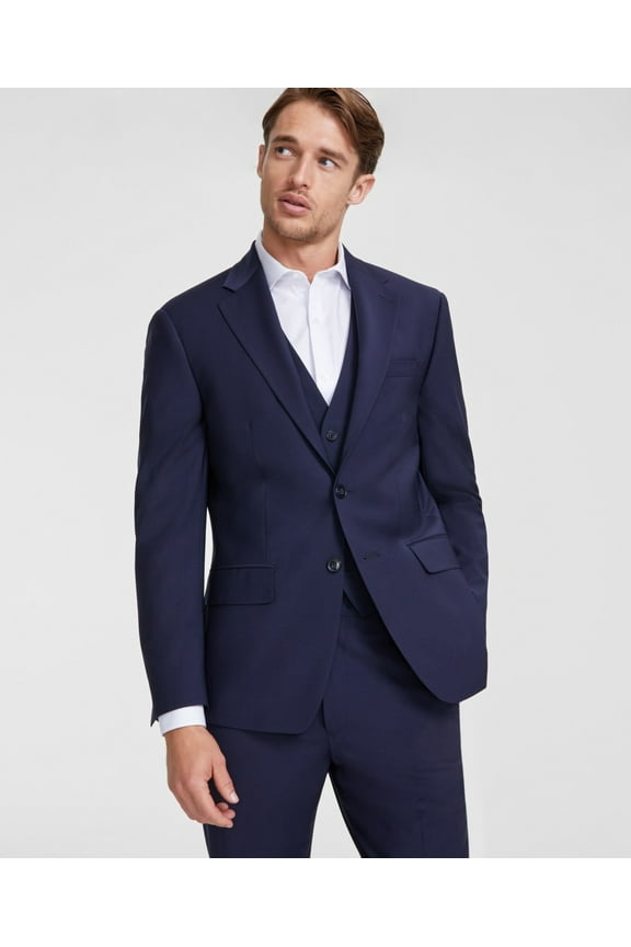 Mens Slim fit Suit Jacket Blazer 44 R Navy Blue Solid Stretch Wool
