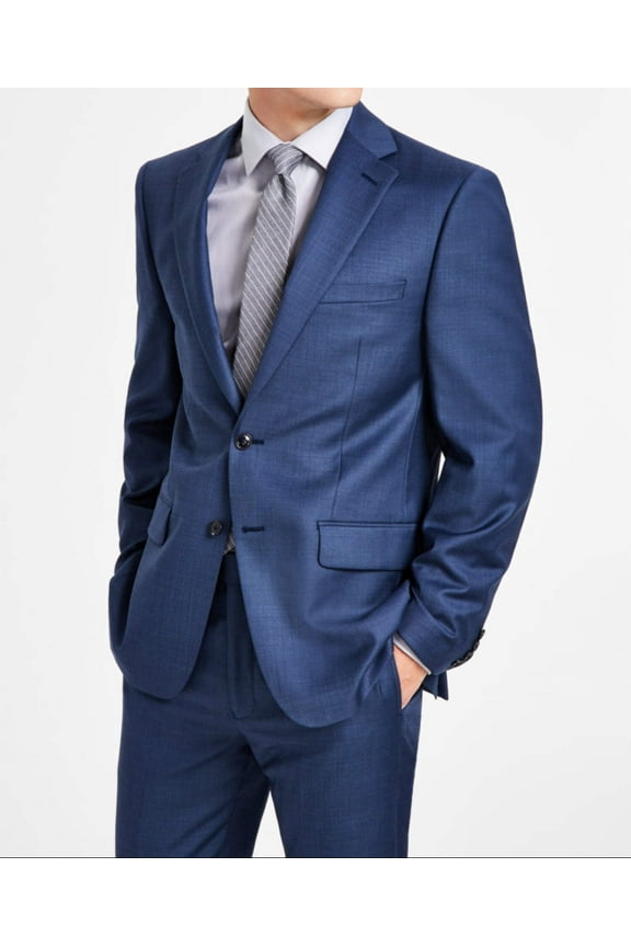 Mens Slim fit Suit Jacket Blazer 48 R Blue Solid Stretch Wool