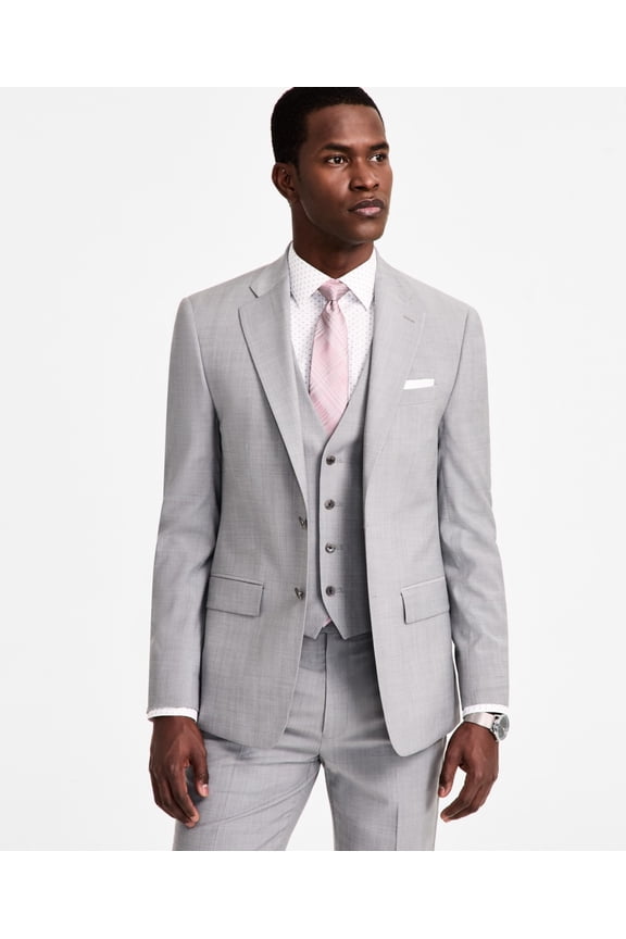 Mens Slim fit Suit Jacket Blazer 48 R Light Grey Solid Stretch