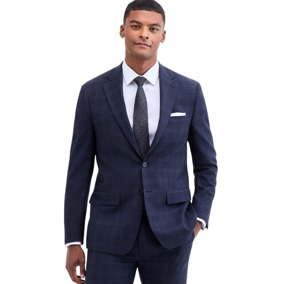 Calvin Klein Mens Slim fit Suit Jacket Blazer 48 R Navy Blue Plaid Stretch Wool