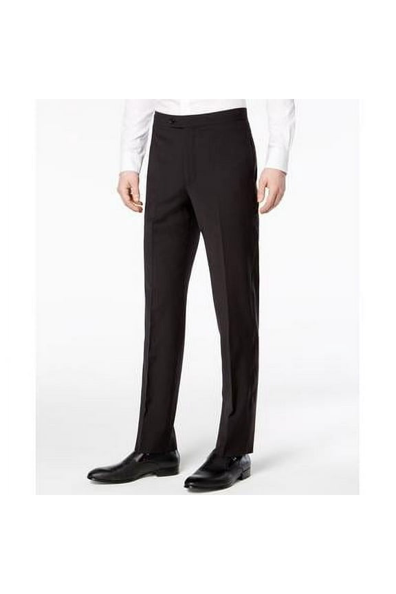 Mens Slim fit Dress Pants 40 / 32 Black Solid Stretch Wool