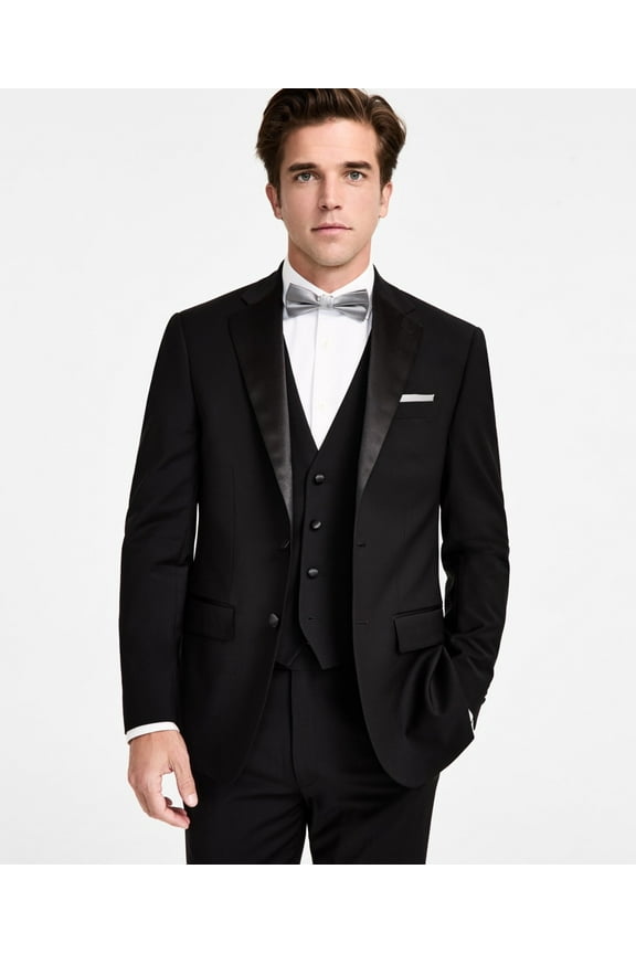 Mens Slim fit Tuxedo Jacket Blazer 36 R Black Solid Stretch