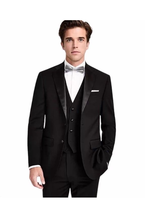 Mens Slim fit Tuxedo Jacket Blazer 44 R Black Solid Stretch Wool