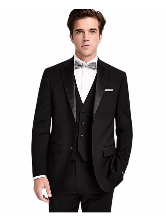 Mens Slim fit Wool Tuxedo Jacket Blazer 44 R Black Solid Stretch