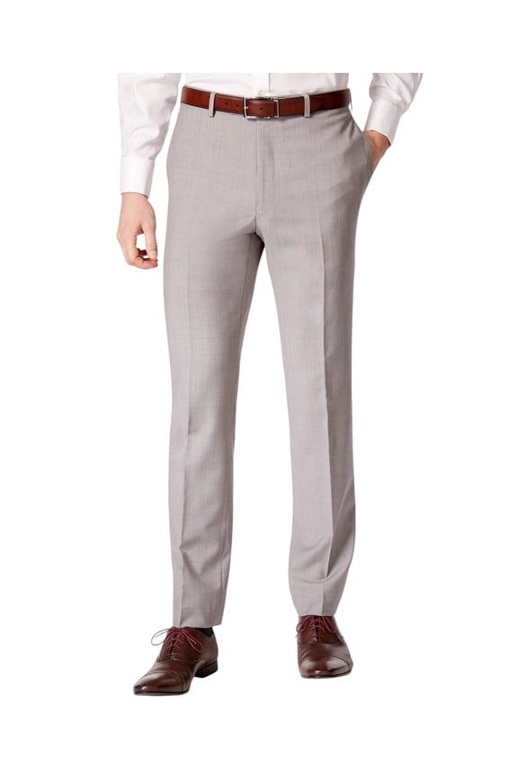 Mens Slim fit Dress Pants 38 / 34 Light Grey Solid Wool