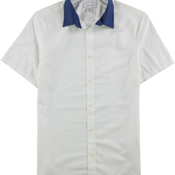 Calvin Klein Mens Solid Button Up Shirt, White, Small