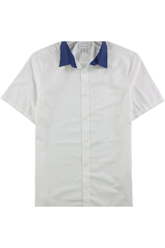 Mens Solid Button Up Shirt, White, Small
