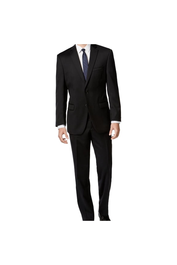 Mens Solid Two Button Blazer Jacket, Black, 44 Long