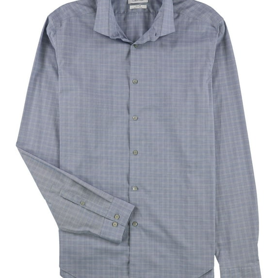 Calvin Klein Mens Steel+ Button Down Dress Shirt, Blue, 16.5" Neck 36"-37" Sleeve