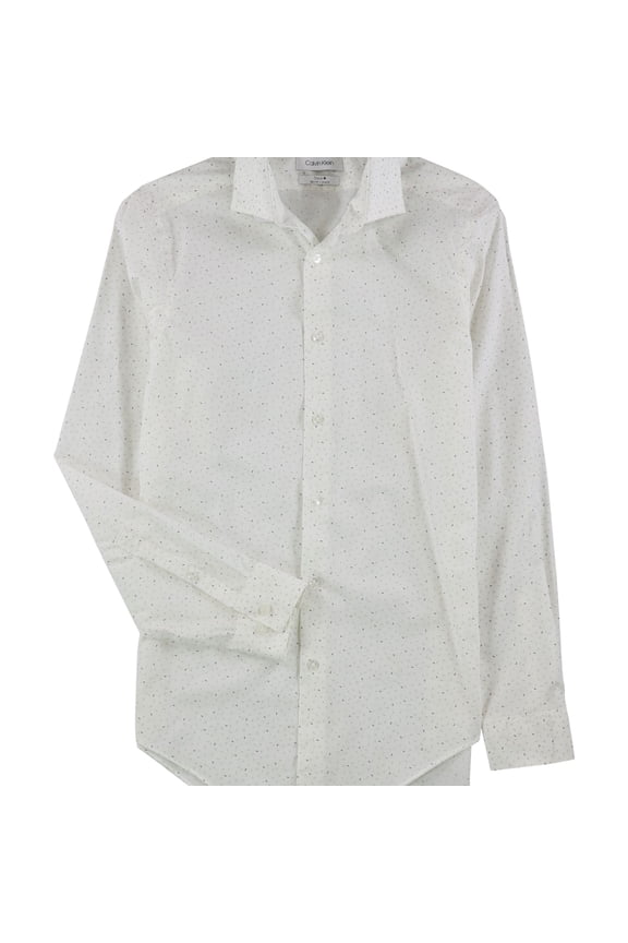 Mens Steel Geometric Button Down Dress Shirt, White, 14.5" Neck 32"-33" Sleeve