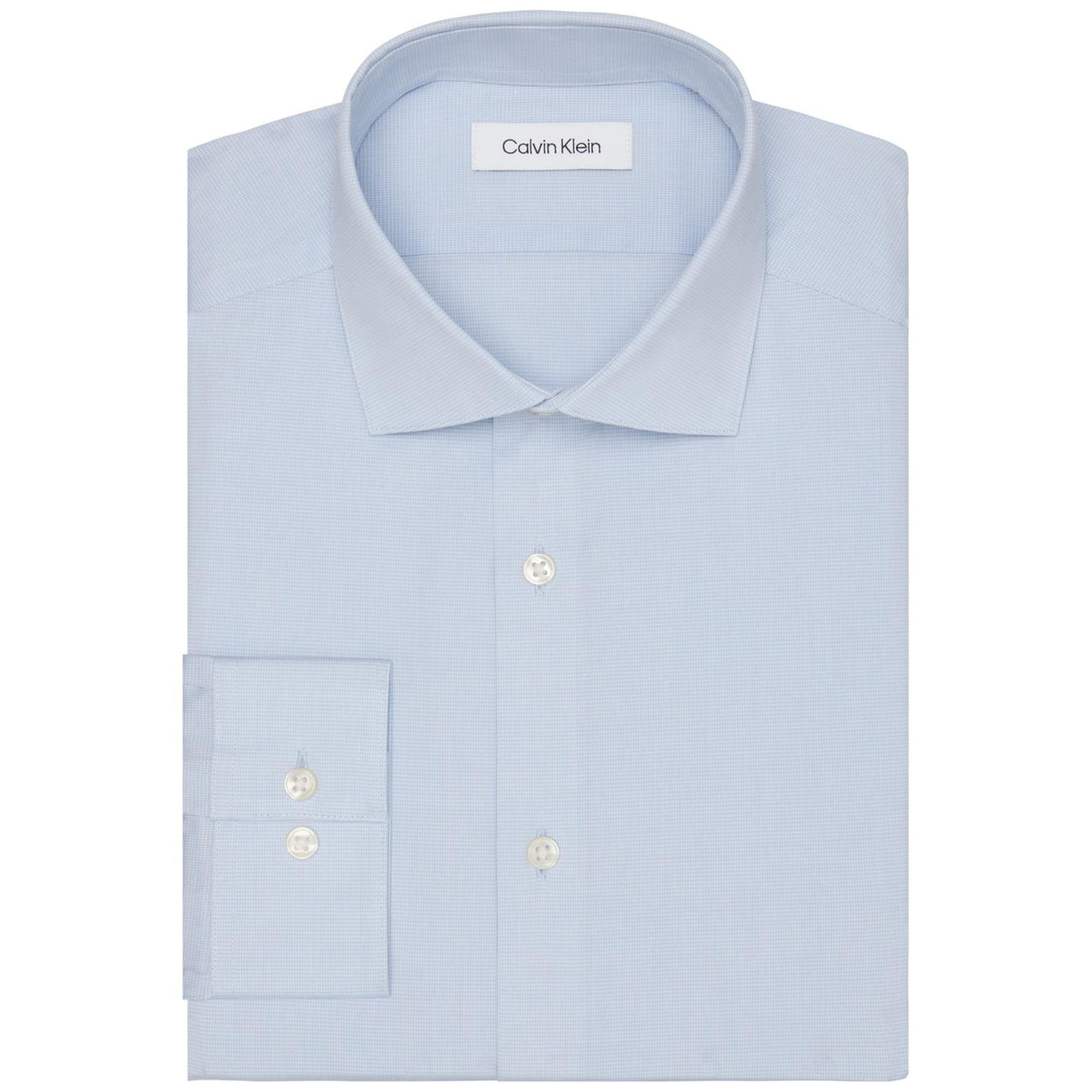 Calvin Klein Mens Steel + Slim-Fit Wrinkle-Free Button Up Dress Shirt, Blue, Medium