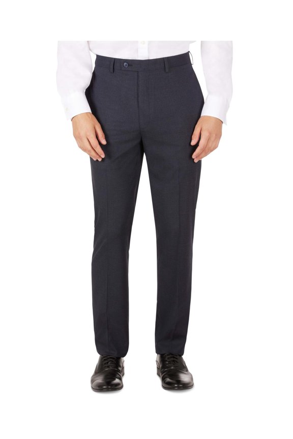 Mens Slim-Fit Mini-Check Dress Pants 34W x 32L Navy