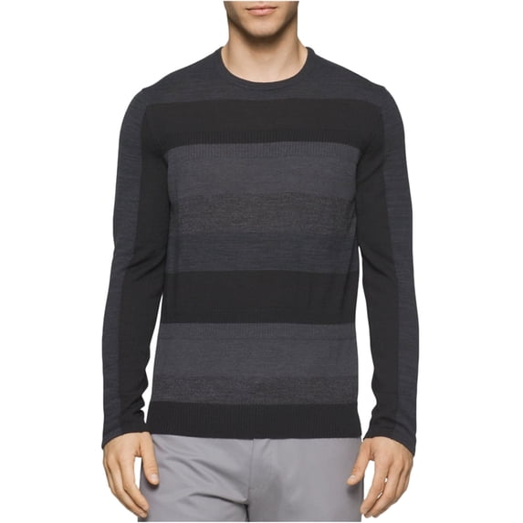 Calvin Klein Mens Striped Merino Pullover Sweater, Black, Small