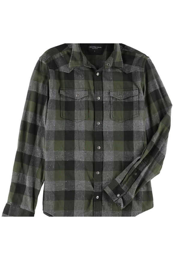 Mens Textured Button Up Shirt, Green, Small