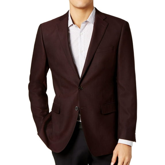 Calvin Klein Mens Textured Two Button Blazer Jacket, Red, 40 Long