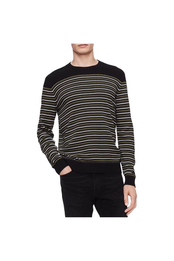 Mens Three Tone Striped Pullover Sweater, Black, XX-Large