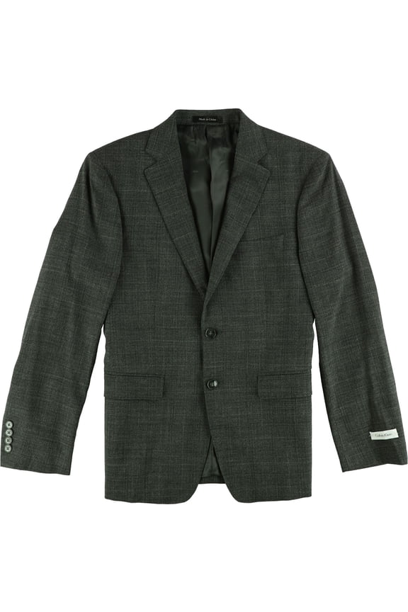 Mens Tonal Plaid Two Button Blazer Jacket, Grey, 36 Short