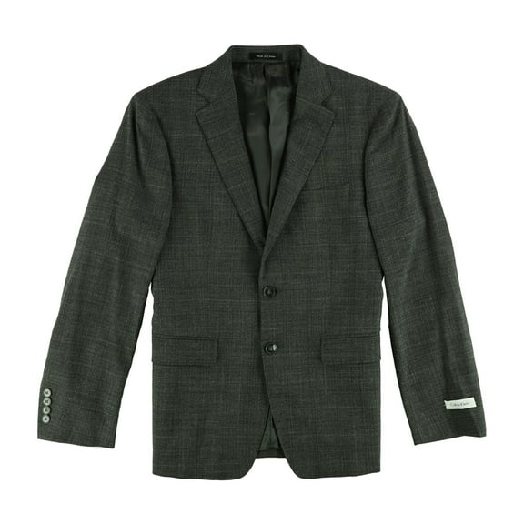 Calvin Klein Mens Tonal Plaid Two Button Blazer Jacket, Grey, 38 Short