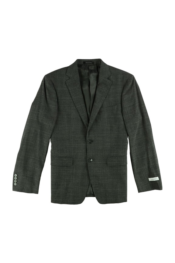 Mens Tonal Plaid Two Button Blazer Jacket, Grey, 38 Short