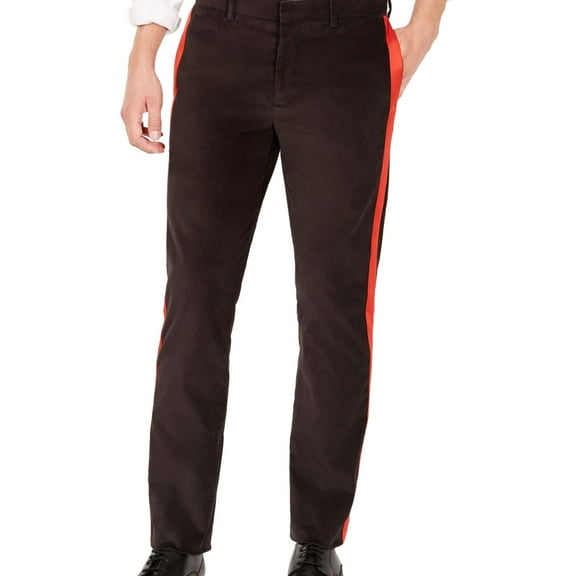 Calvin Klein Mens Velvet Stripe Slim Fit Casual Trouser Pants, Black, 30W x 32L