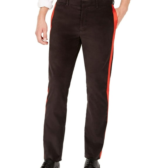 Calvin Klein Mens Velvet Stripe Slim Fit Casual Trouser Pants, Black, 30W x 32L