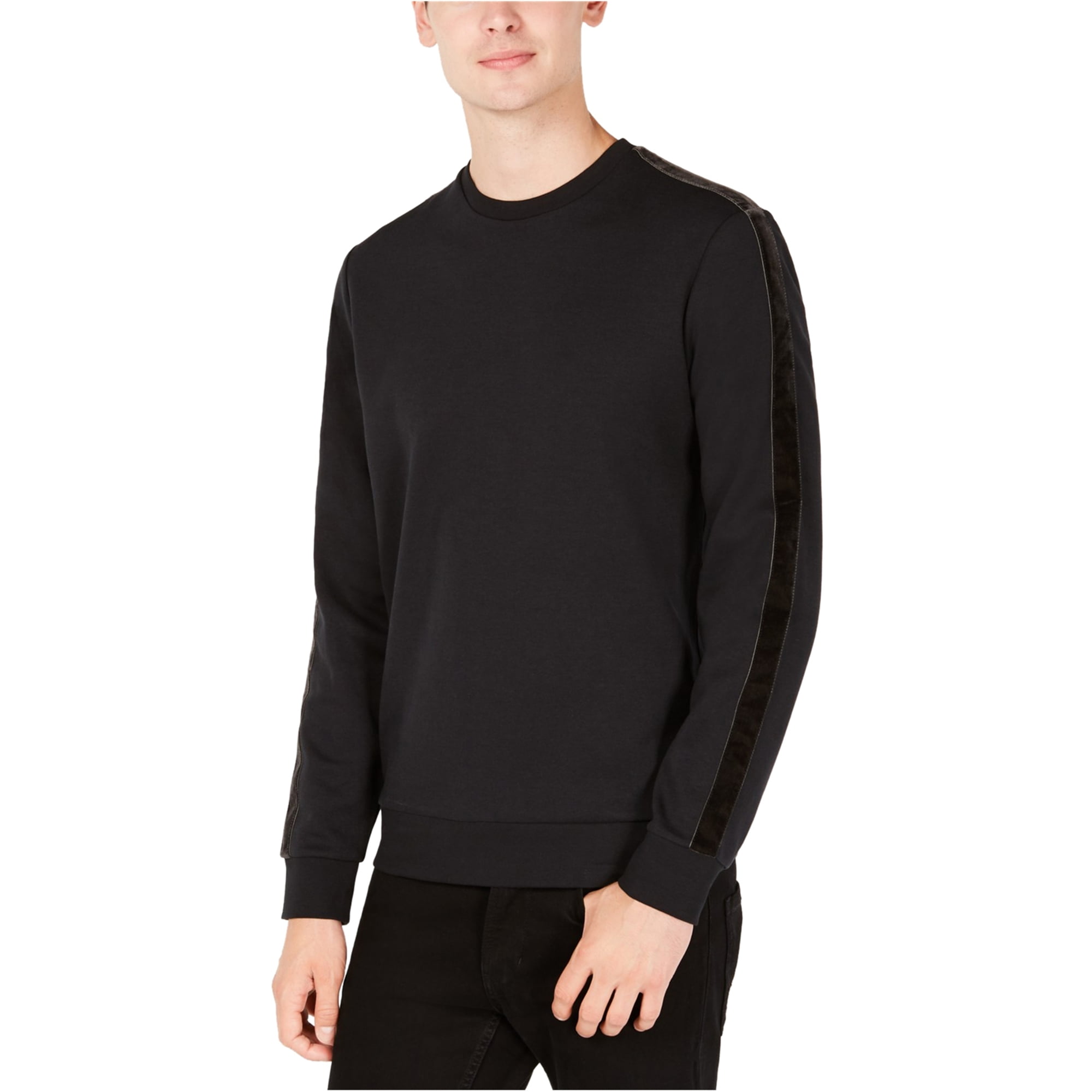 Calvin Klein Mens Velvet Stripe Sleeve Pullover Sweater Black X Large