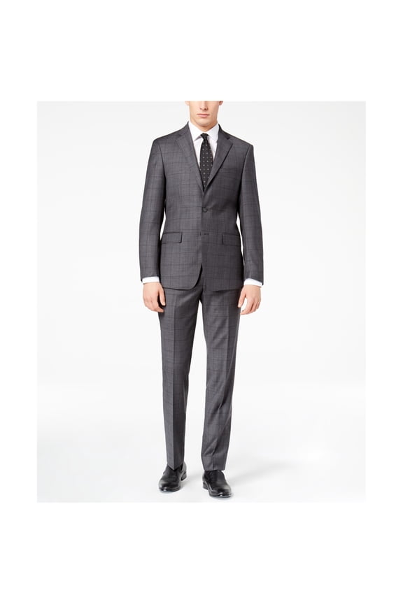 Mens Windowpane Dress Pants Slacks, Grey, 31W x UnfinishedL