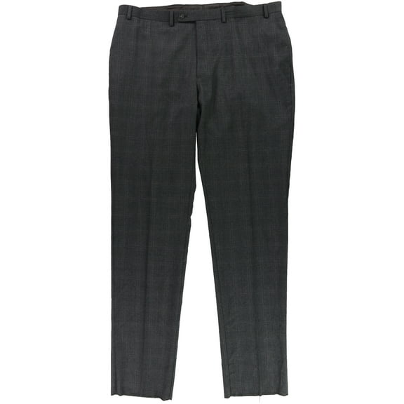 Calvin Klein Mens Windowpane Dress Pants Slacks, Grey, 48W x 42L
