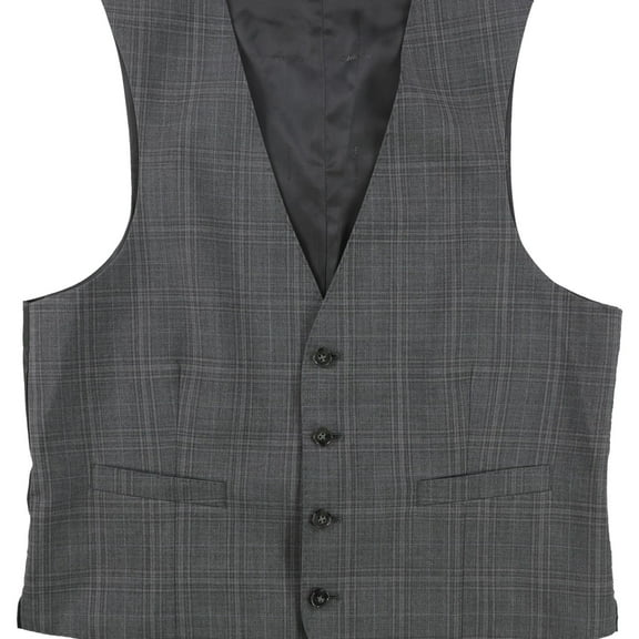 Calvin Klein Mens Windowpane Four Button Vest, Grey, 38 Regular