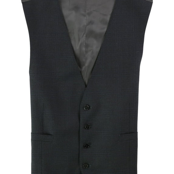 Calvin Klein Mens Windowpane Four Button Vest, Grey, 44 Short