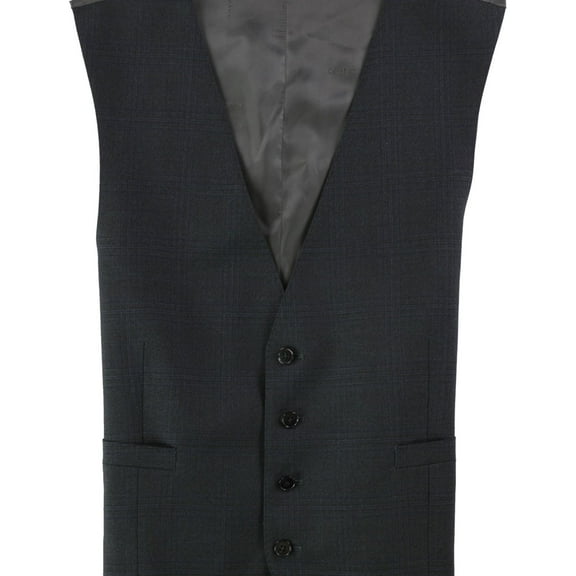 Calvin Klein Mens Windowpane Four Button Vest, Grey, 44 Short
