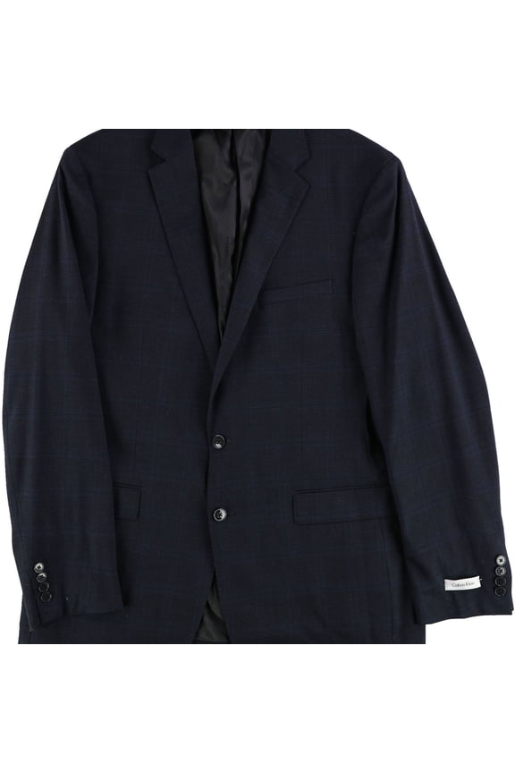 Mens Windowpane Two Button Blazer Jacket, Blue, 48 Regular