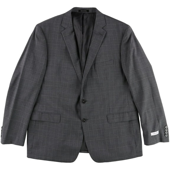 Calvin Klein Mens Windowpane Two Button Blazer Jacket, Grey, 38 Regular