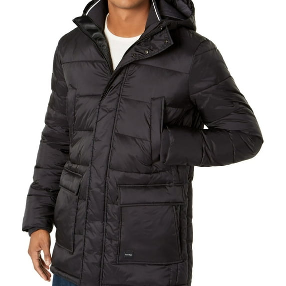 Calvin Klein Mens Winter Hooded Puffer Jacket, Black, Small