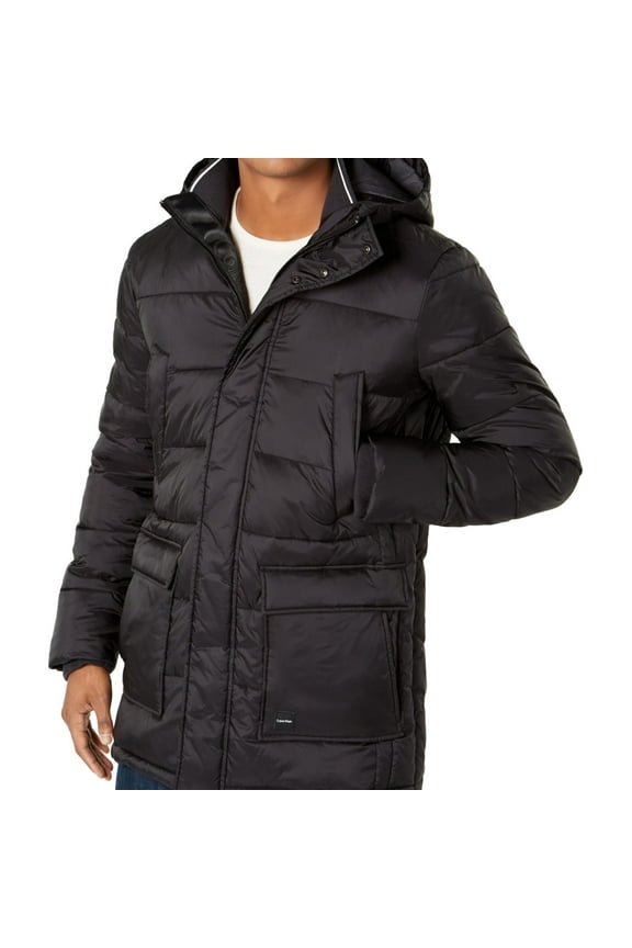 Mens Winter Hooded Puffer Jacket, Black, Small