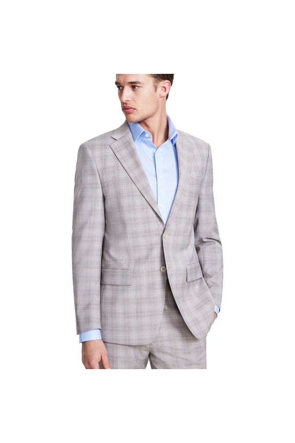 Mens Wool Blend, Stretch, Plaid Two Button Blazer Jacket, Multicoloured, 42 Long