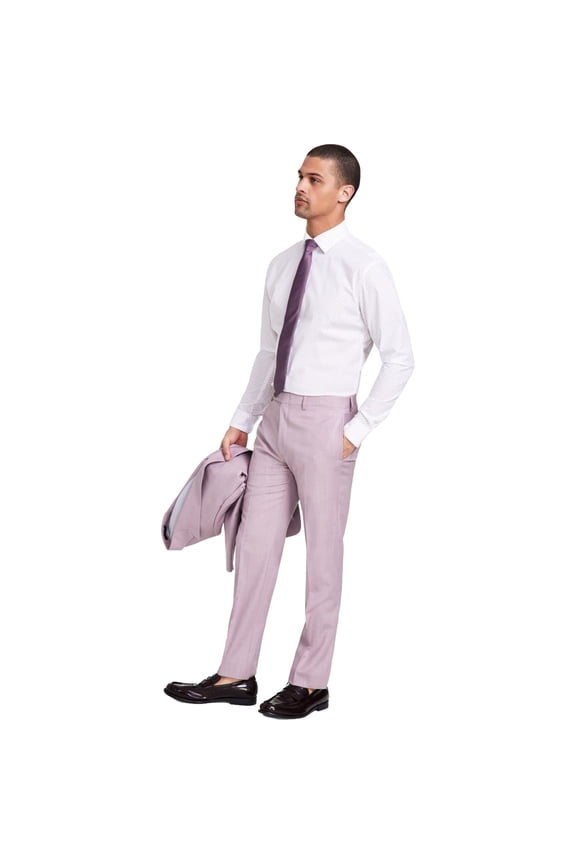 Mens Wool-Blend Stretch Sharkskin Dress Pants Slacks, Pink, 32W x 34L