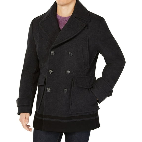 Calvin Klein Mens Wool Pea Coat, Grey, Small