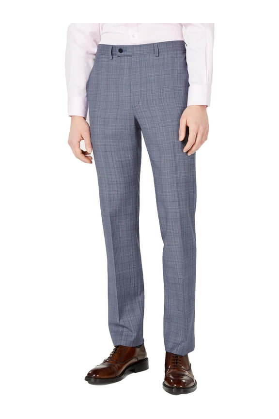 Men's Slim-Fit Wool Stretch Suit Pants Grey Blue 34x32