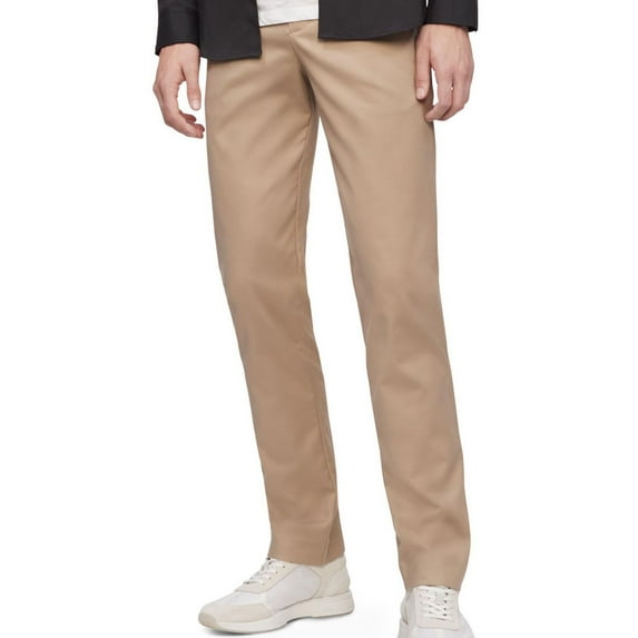 Calvin Klein Mens Modern Stretch Casual Chino Pants, Beige, 32W x 30L