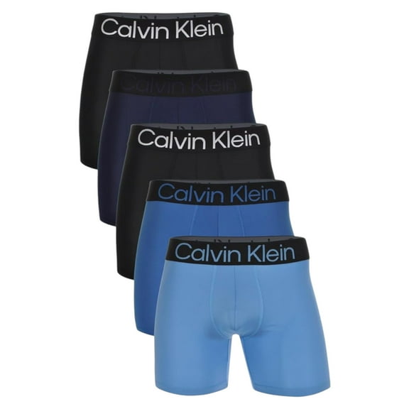 Calvin Klein Microfiber 5-Pack Bold Logo Boxer Briefs Black/Silver Lake/Peacoat/Delft X-Large