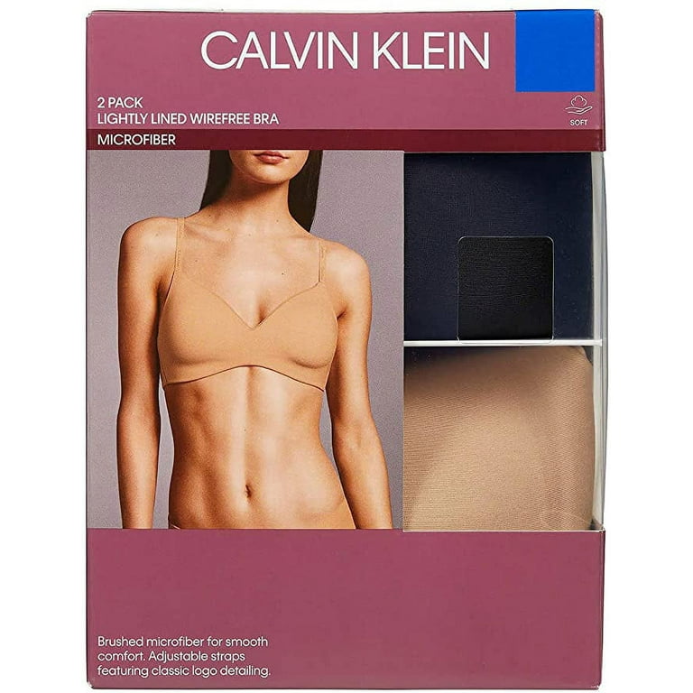 Calvin Klein Microfiber Bra Set Lightly Lined Wirefree 2Pk Black Nude XL