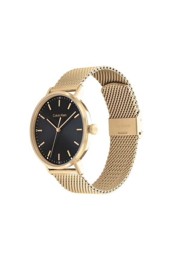 Modern Men's Black Dial Gold-Tone Quartz Watch 25200049