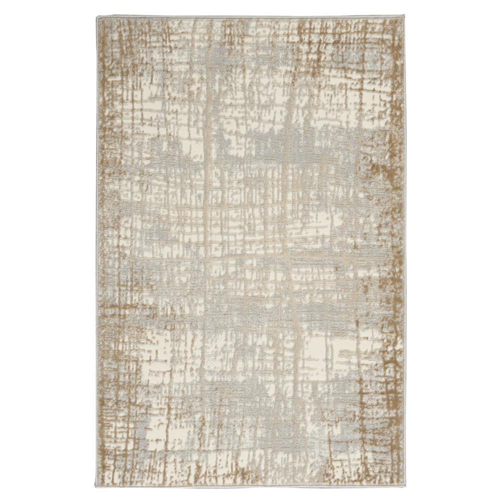Ivory and Taupe Abstract Rectangular Synthetic Rug, 3'2" x 5'