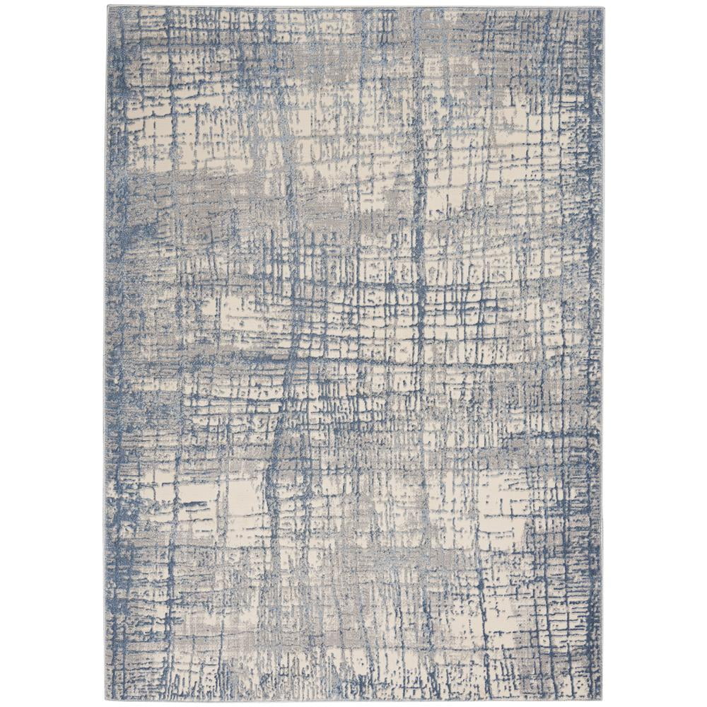 Ivory Blue Abstract 5' x 7' Synthetic Area Rug